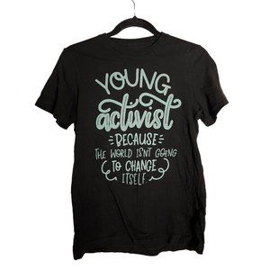 Young Activist Change The World Crew Neck T-shirt Black Teal Blue